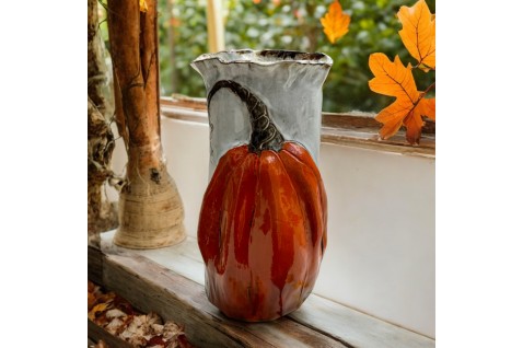 Vase 10" X 7" w/Orange Pumpkin