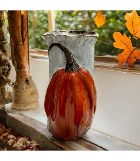 Vase 10" X 7" w/Orange Pumpkin