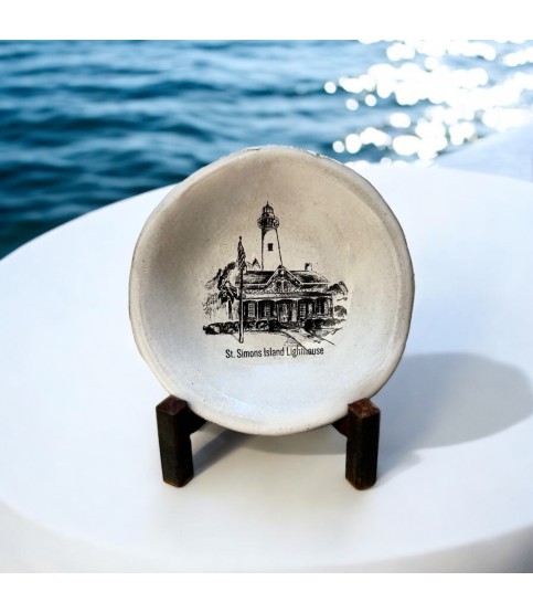 St. Simons Lighthouse Sketch Ring Dish 4"