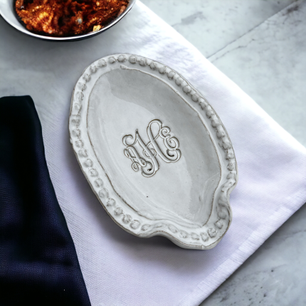 Monogrammed Spoon Rest with Savannah design for elegant kitchen decor and functionality