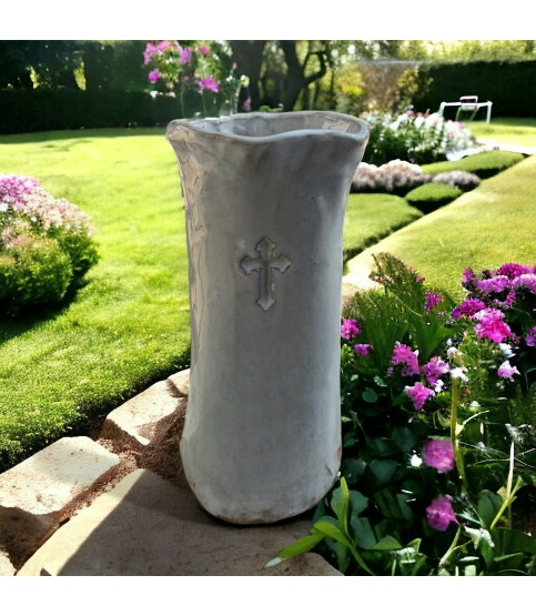 Bud Vase w/Cross 5½"T X 3½"W Antique White