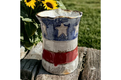 Vase 5.5" Tall X 7" Wide w/Flag