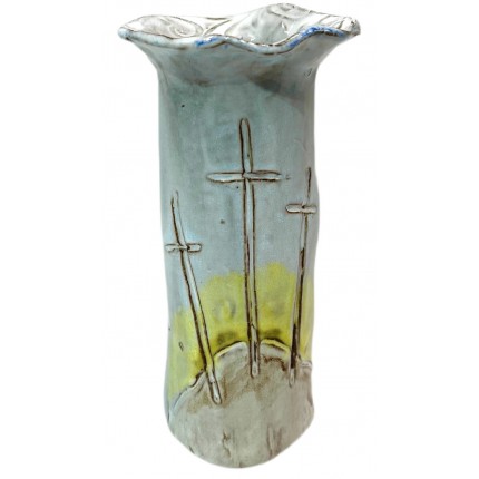 Vase 7.5" Tall w/3 Crosses