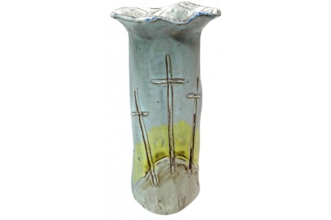 Vase 7.5" Tall w/3 Crosses