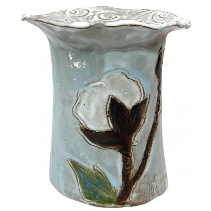Vase 7" X 6" w/Cotton Blue Background
