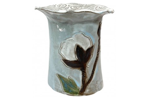 Vase 7" X 6" w/Cotton Blue Background