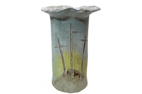 Vase 10" X 7" w/3 Crosses
