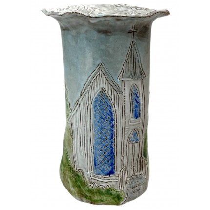 Vase 10" X 7" w/Church Design No. 1