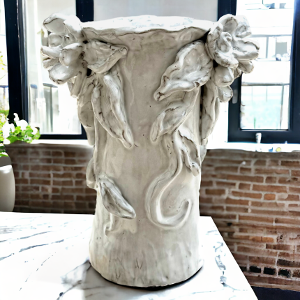 Vase 10" X 7" Magnolia & Vine Antique White