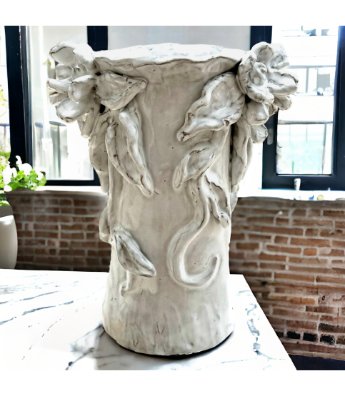 Vase 10" X 7" Magnolia & Vine Antique White